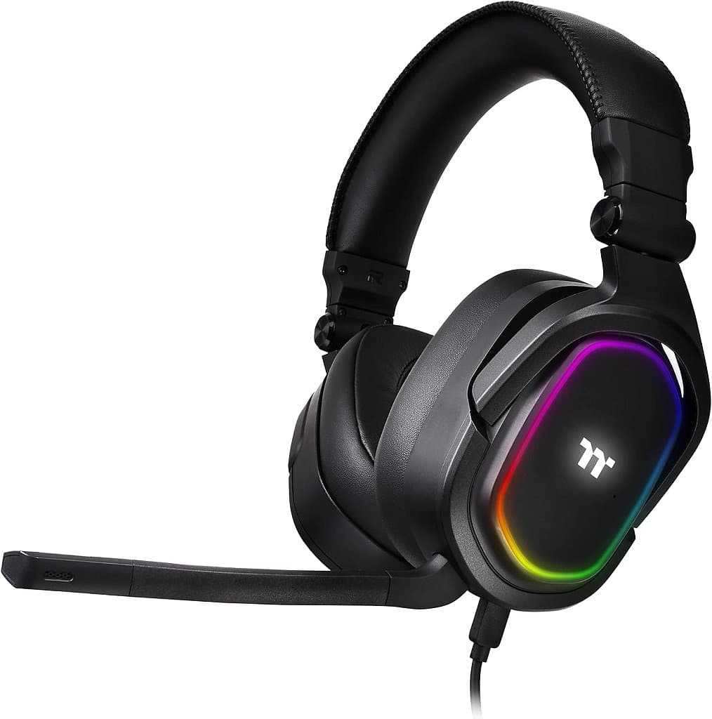 Headset de Jogo Surround 7.1 RGB Thermaltake Argent H5, Drivers Hi-Res de 50mm, compatível com PC, Xbox One, PS4, Mac, dispositivos móveis e Nintendo Switch, Preto, GHT-THF-DIECB