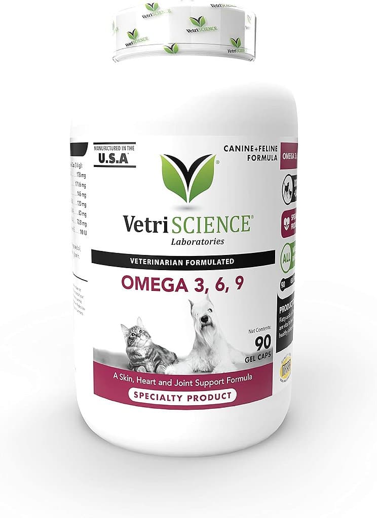 Óleo de peixe Omega 3 VetriScience para cães e gatos, 90 cápsulas - Suplemento de Óleo de peixe para a pele e pelo, saúde do coração e suporte imunológico