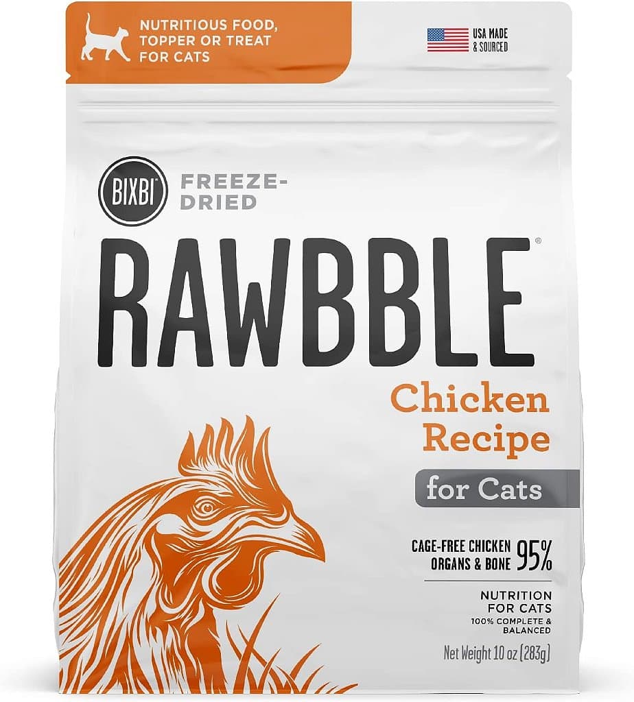 Alimento para gatos BIXBI Rawbble Freeze Dried, Receita de Frango, 10 oz - 95% de Carne e Órgãos, Sem Enchimentos - Alimento para gatos cru, ideal para a despensa, como refeição,