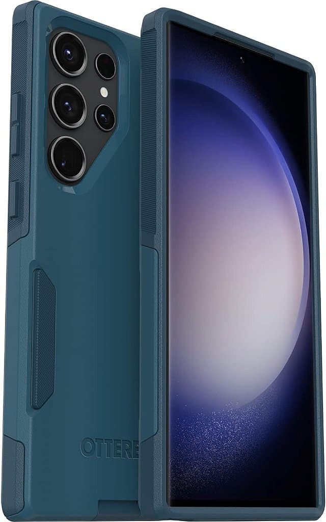 Capa da série Commuter para Galaxy S23 Ultra da OtterBox - NÃO FIQUE TRISTE (Azul), fino e resistente, amigável ao bolso, com proteção para portas.