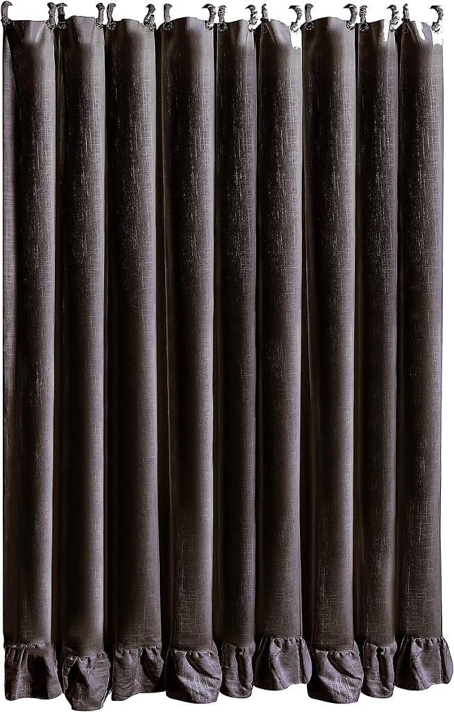 Cortina de chuveiro em linho lavado com babados Lily da HiEnd Accents para banheiro, ardosia, estilo romântico de fazenda chic desgastado, 72 x 72