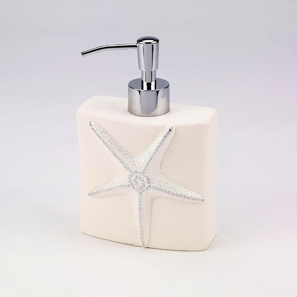 Avanti Linens - Bomba de loção / Dispensador de sabão, Acessórios de bancada, Decoração de banheiro inspirada em conchas do mar, Essenciais para banheiro de hóspedes (Coleção Sequin Shells)