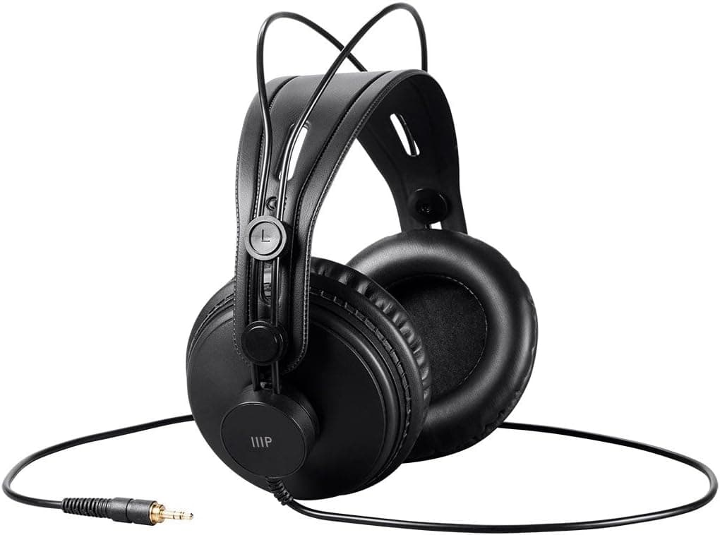Monoprice - 116150 Fones de ouvido modernos retrô sobre a orelha com almofadas ultraconfortáveis perfeitas para dispositivos móveis, HiFi e produção de áudio/vídeo Preto
