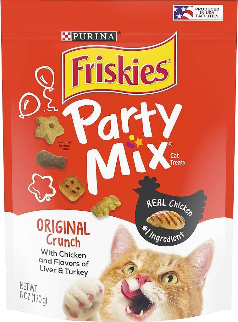 Petiscos para gatos Friskies Feitos em Instalações dos EUA, Party Mix Original Crunch - (6) 6 oz. Embalagens