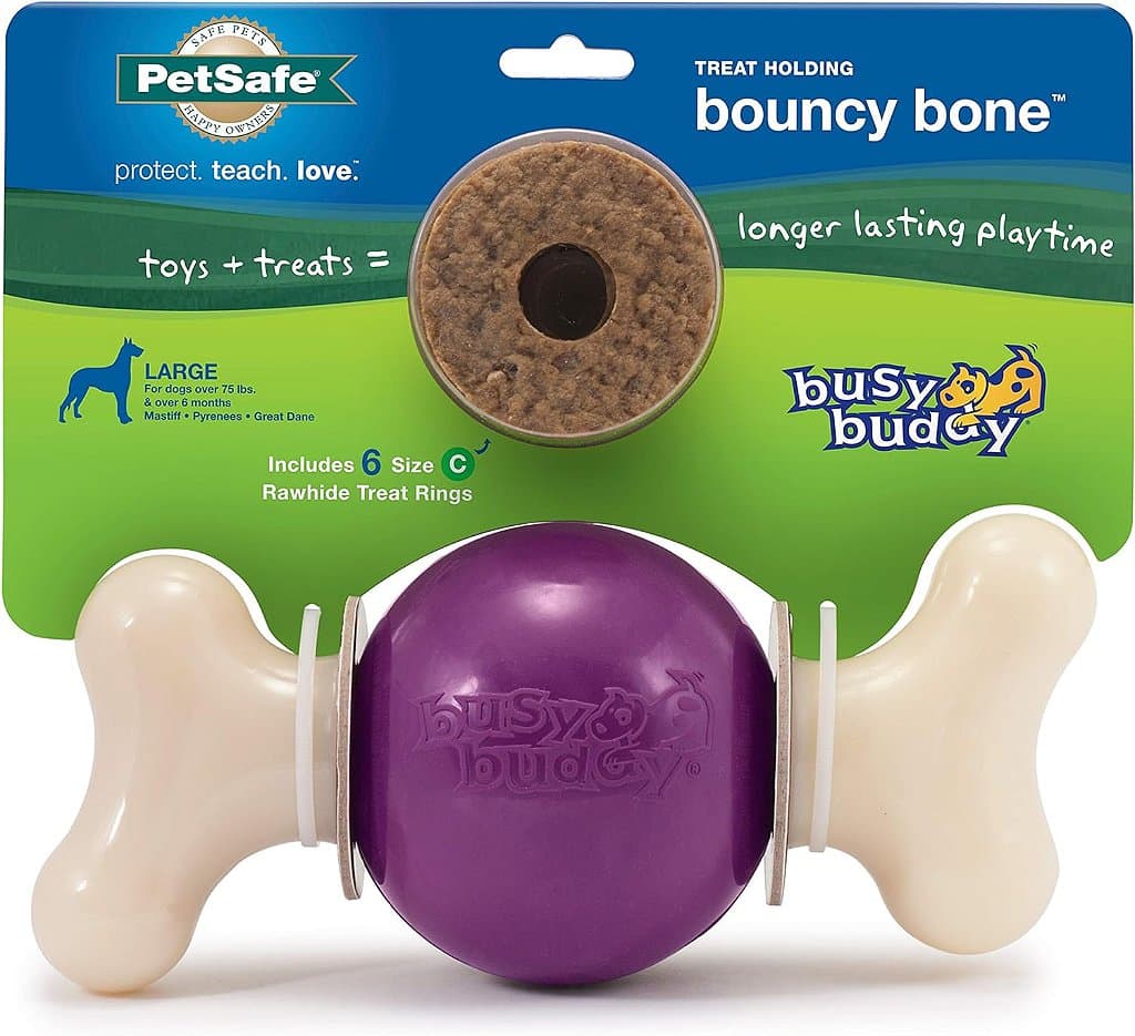 Osso Saltitante Busy Buddy da PetSafe - Brinquedos que seguram petiscos para cães - Perfumado para Estimulação Sensorial Acentuada - Ingredientes Testados Rigorosamente - Para Cães que Mastigam Agressivamente
