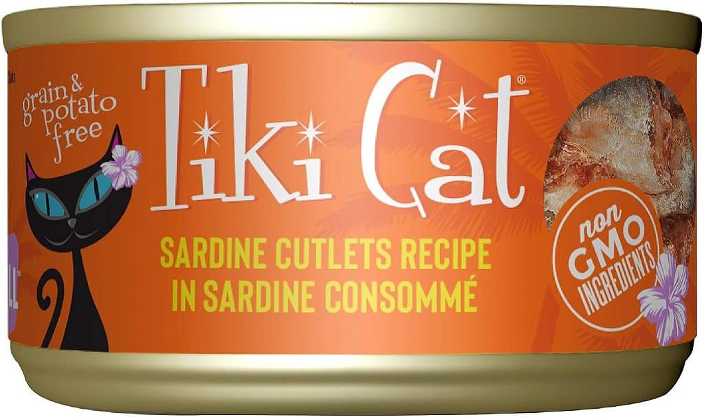Tiki Cat Grill, Lascas de Sardinha, Ingredientes com Alto Teor de Proteína e 100% não-OGM, Comida Úmida para Gatos de Todas as Fases da Vida, 2.8 oz. Latas (