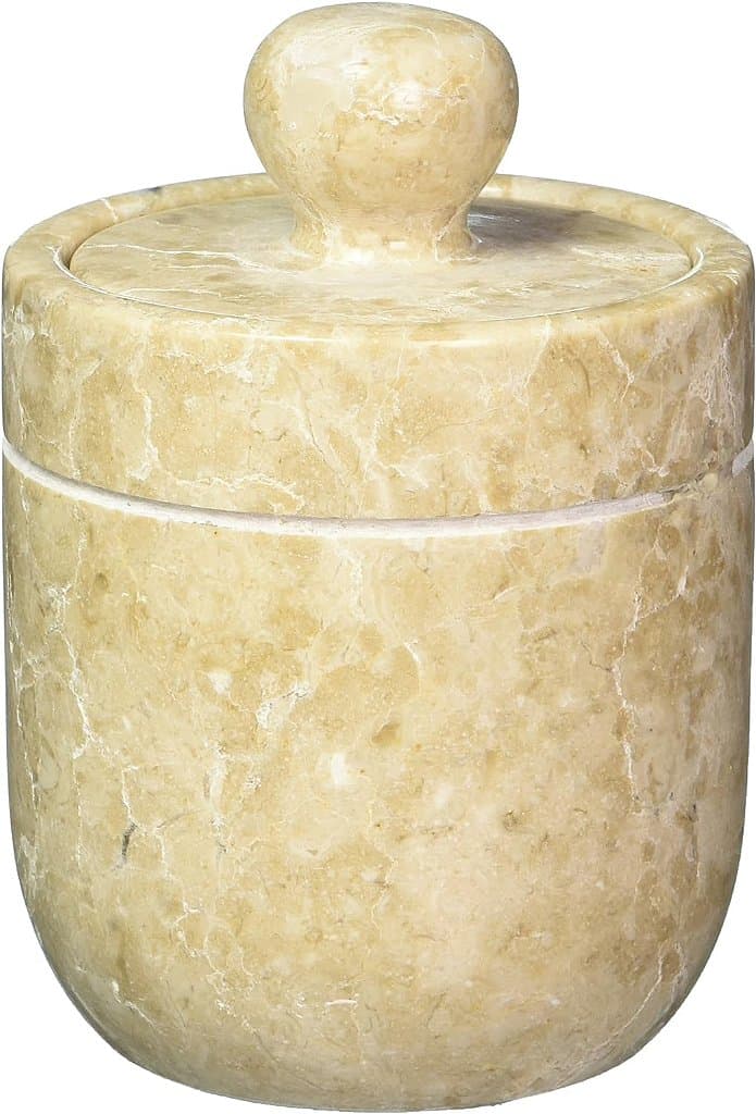 Suporte para Bolinhas de Algodão de Mármore Champagne para Casa Criativa, bege, 3-1/2 de diâmetro x 3-3/4 de altura (74732)