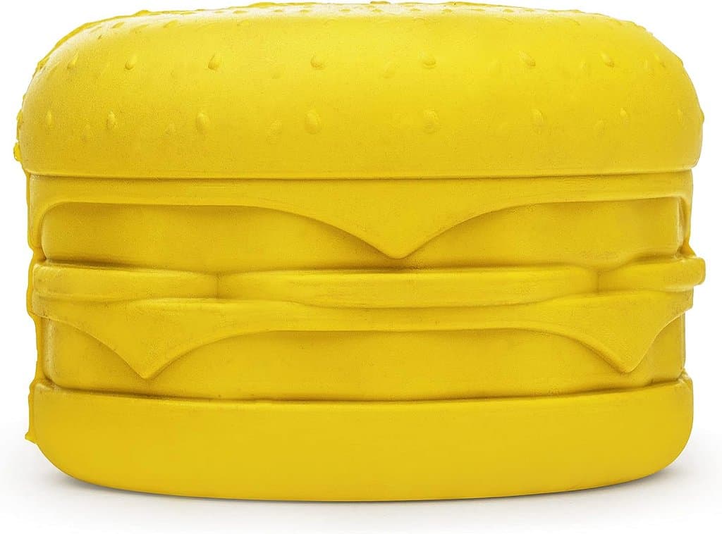 BULLYMAKE - Brinquedo de borracha para cães Cheeseburger - Brinquedo de borracha para cães - Feito nos EUA - Brinquedo de recheio de petiscos