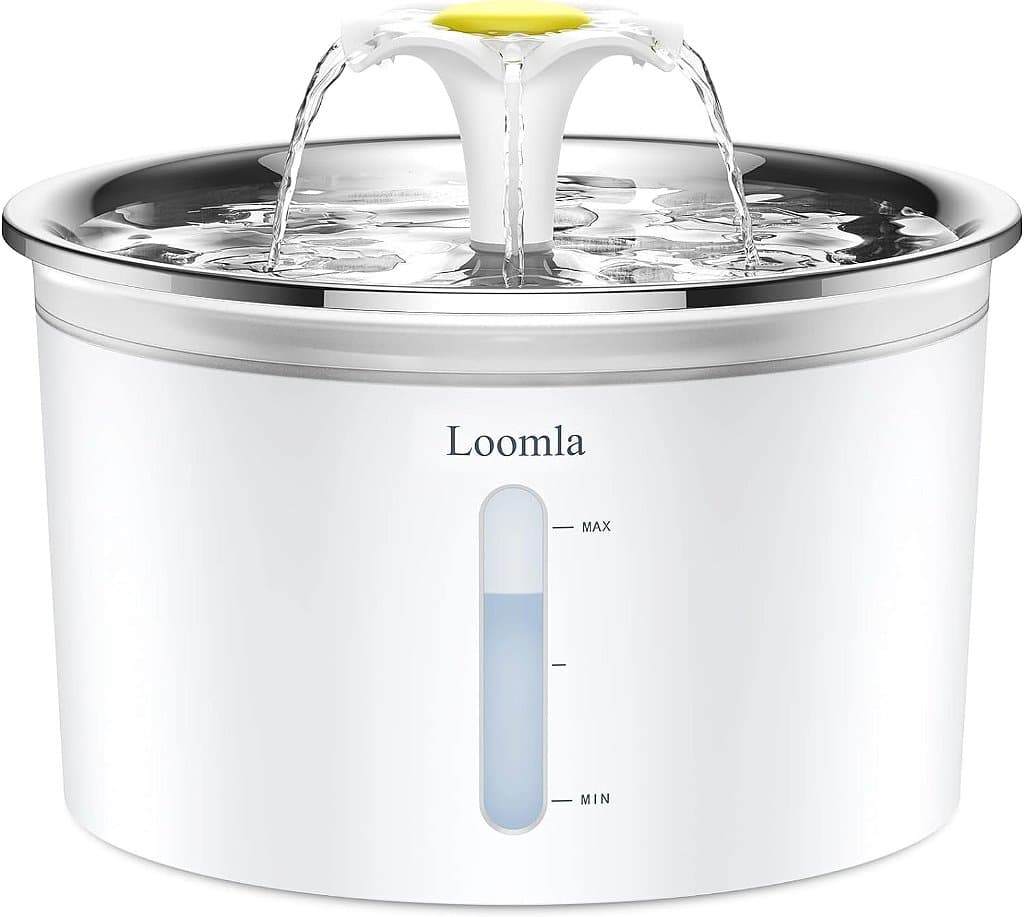 Fonte de água para gatos Loomla, 85oz / 2.5L Fonte de água para animais de estimação internos, dispenser de água automático para cães com luzes LED substituíveis, 2 filtros de reposição