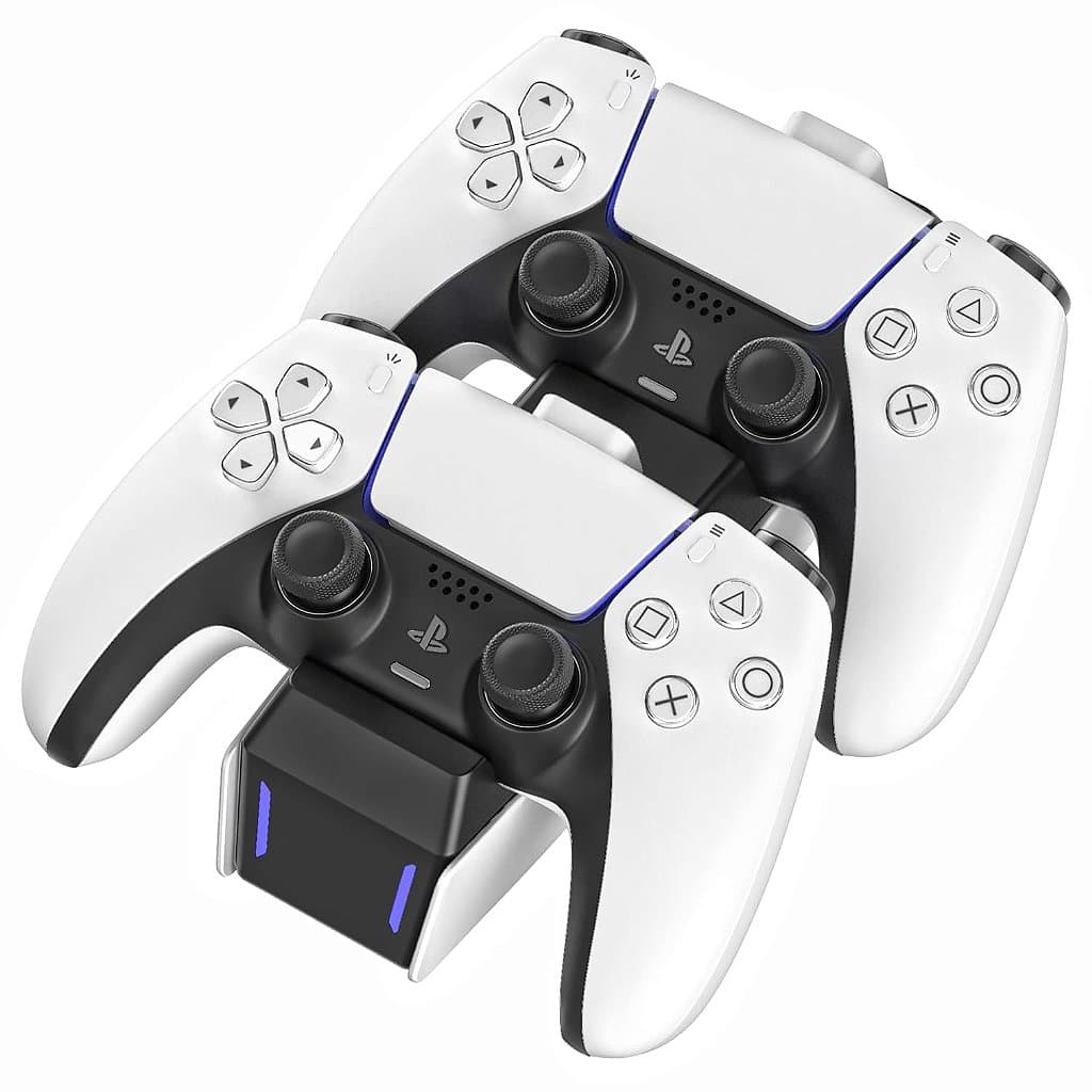 Estação de carregamento TALK WORKS para controle do PS5 para PlayStation 5 - Base de carregamento rápido com suporte e adaptadores USB C duplos destacáveis