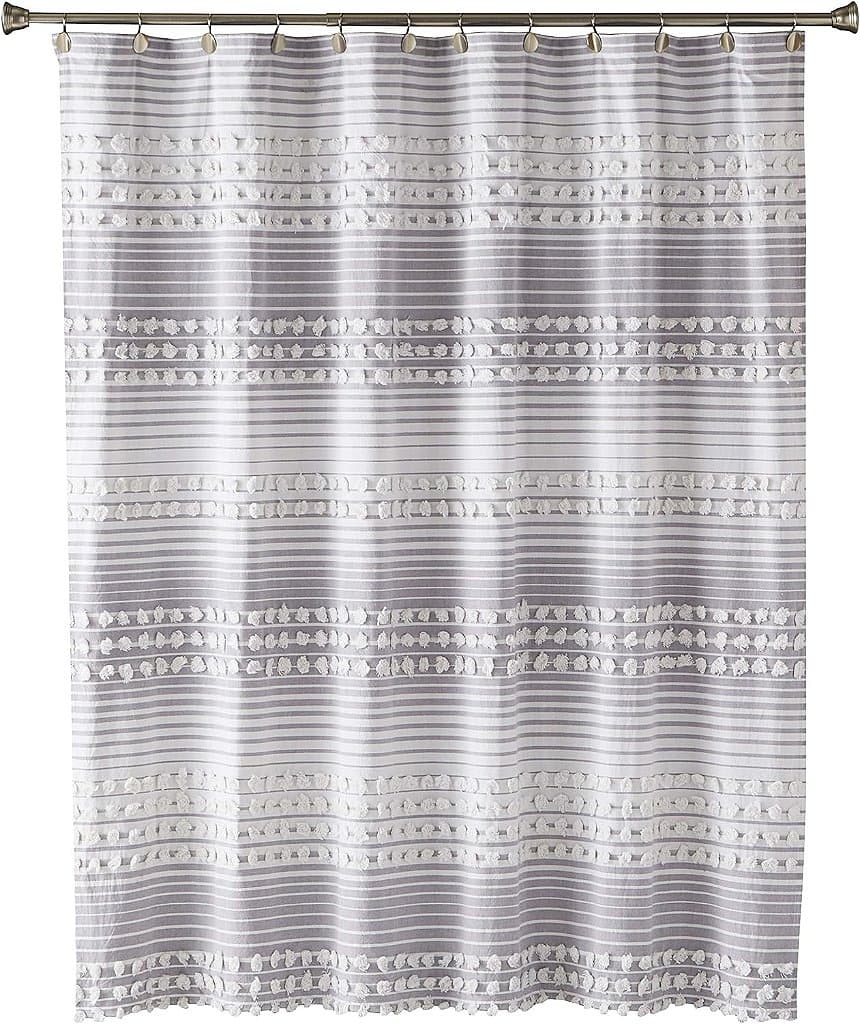 SKL Home by Saturday Knight Ltd. Cortina de Banho de Tecido Listrado Puff, Cinza/Branco
