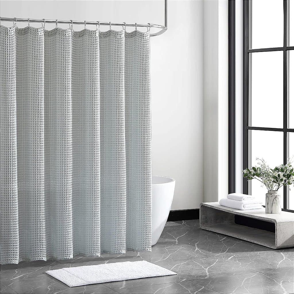 Vera Wang - Cortina de chuveiro, decoração de casa em algodão, decoração de banheiro de designer (Waffle Azul, 72 x 70)