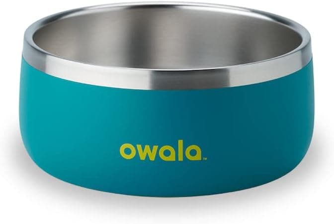 Tigela para animais de estimação Owala - Aço inoxidável durável, tigela de comida e água para cães, gatos e todos os animais de estimação, base antiderrapante, 24oz, azul petró
