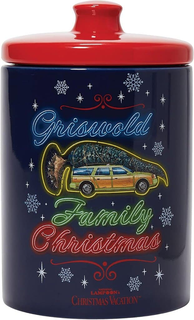Pote de armazenamento da lata de biscoitos de Natal da Família Griswold de Férias National Lampoon's de 7,5 polegadas, multicolorido da Department 56.