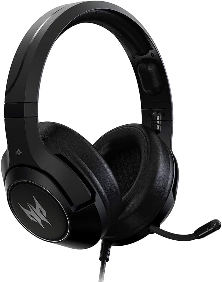 Fone de ouvido para jogos Acer Predator Galea 350 com som surround 7.1, microfone unidirecional com cancelamento de ruído, compatível com PC, Xbox One, PS4, preto.