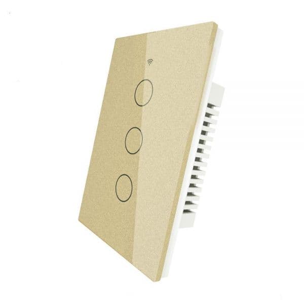 Interruptor De Luz Inteligente Moes Ws-Us3-Rfg-N Wi-Fi Rf 3 Botões - Dourado