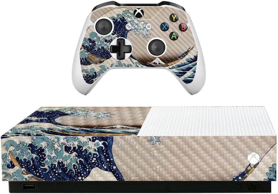 Adesivo de Fibra de Carbono MightySkins para Microsoft Xbox One S All-Digital Edition - Grande Onda de Kanagawa | Acabamento Protetor de Fibra de Carbono Texturizada | Fácil de Aplicar e Trocar Estilos | Feito