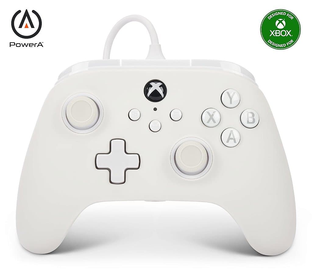 Controle com fio PowerA Advantage para Xbox Series X|S - Nevoa, Controle Branco para Xbox com Cabo USB-C de 10 pés, Botões Mapeáveis, Trava de Gatilho e Motores de Vibração, Licenciado oficial