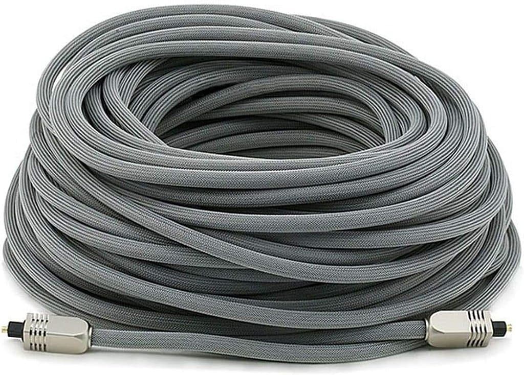 Cabo de Áudio Óptico Digital S/PDIF (Toslink) Premium Monoprice - Prata - 100 pés | Capa Resistente, Conectores de Metal, para Playstation, Xbox one, Home Theater e Mais Cinza