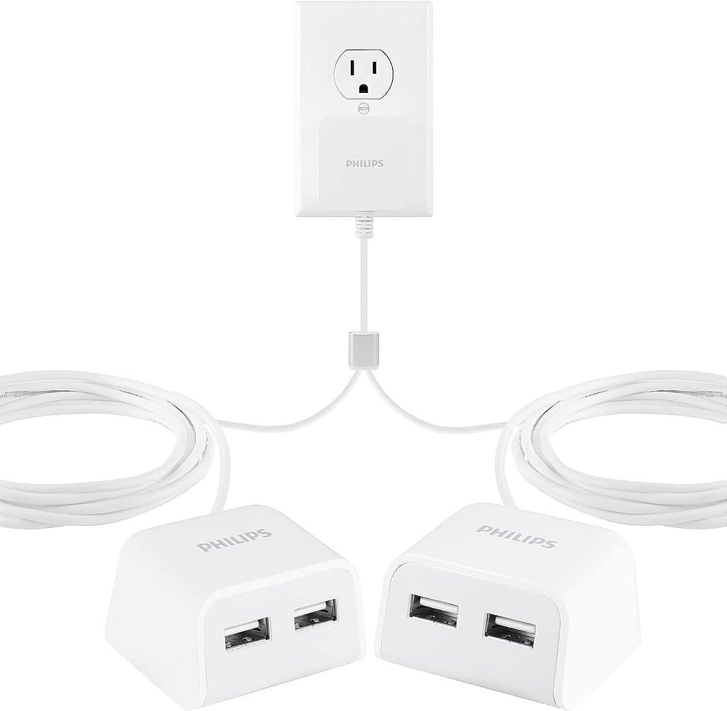 Acessórios Philips Carregador Duplo USB de 24W, Cabo Divisor de Energia de 16 pés, para iPhone 12/11/Pro/Max/XS/XR/X/8, iPad Pro, Samsung Galaxy S21/S10/S9/Plus