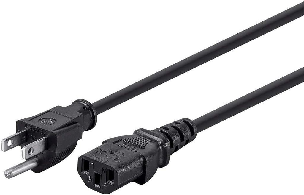 Cabo de alimentação de 25 pés 14AWG Monoprice 105295 com conector de energia de 3 condutores para PC, 15A (NEMA 5-15P para IEC-320-C13) Preto