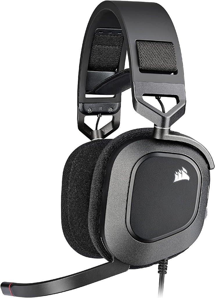 Fone de ouvido para jogos premium Corsair HS80 RGB USB com áudio Dolby 7.1 Surround Sound (Microfone omnidirecional de qualidade de transmissão, almofadas de espuma com memória, som de alta fidelidade, construção